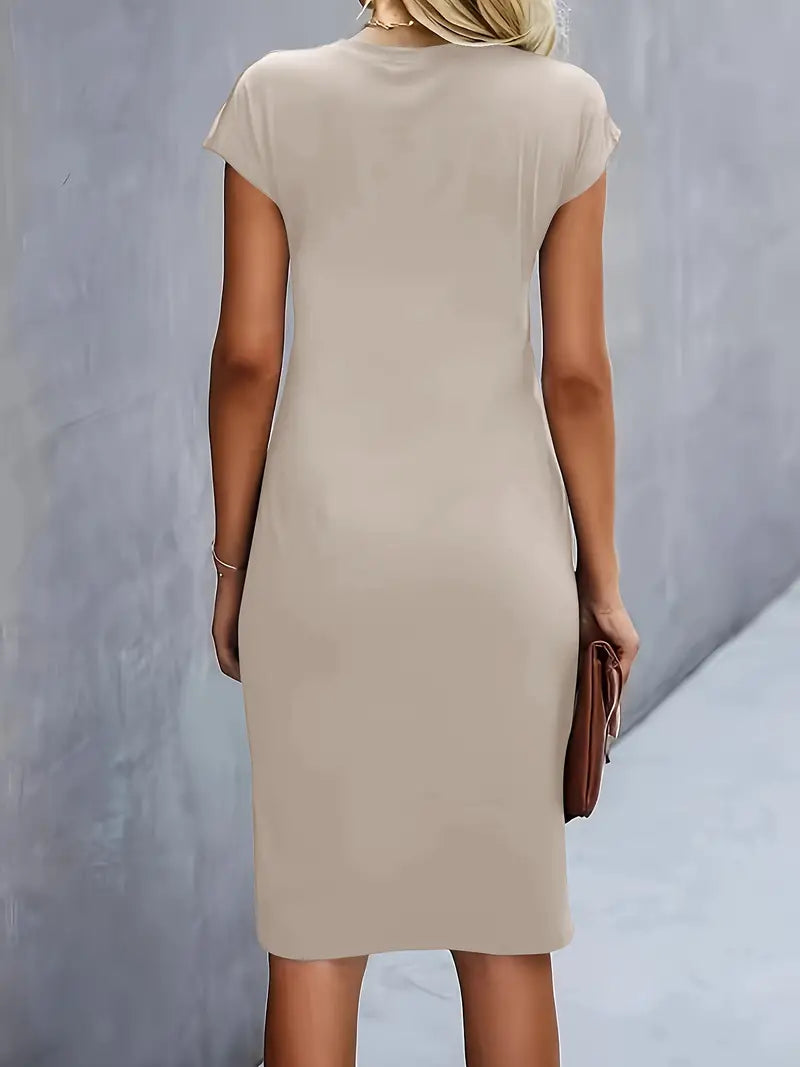 Adelina | Vestido MIDI De Manga Corta Con Fruncidos en Colores Lisos