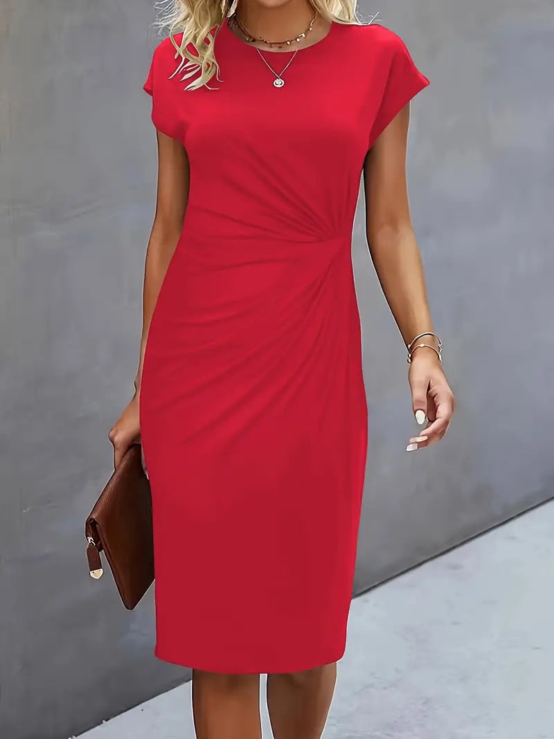 Adelina | Vestido MIDI De Manga Corta Con Fruncidos en Colores Lisos