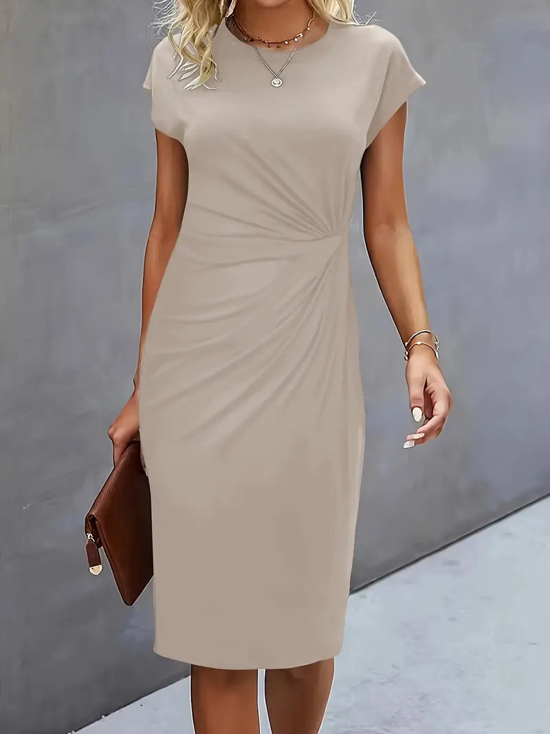 Adelina | Vestido MIDI De Manga Corta Con Fruncidos en Colores Lisos