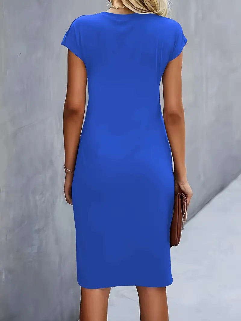Adelina | Vestido MIDI De Manga Corta Con Fruncidos en Colores Lisos