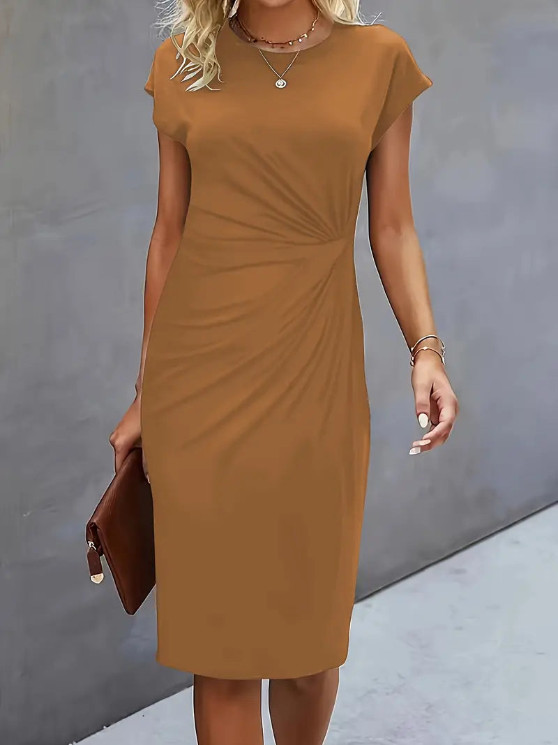 Adelina | Vestido MIDI De Manga Corta Con Fruncidos en Colores Lisos