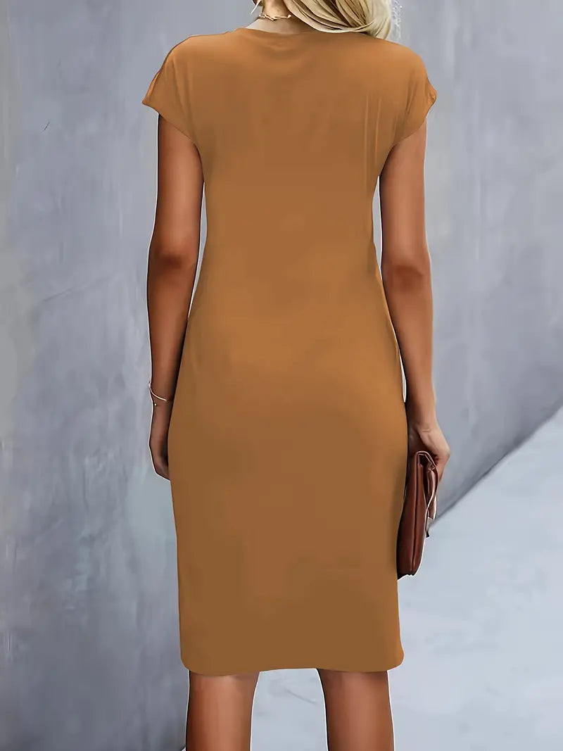 Adelina | Vestido MIDI De Manga Corta Con Fruncidos en Colores Lisos