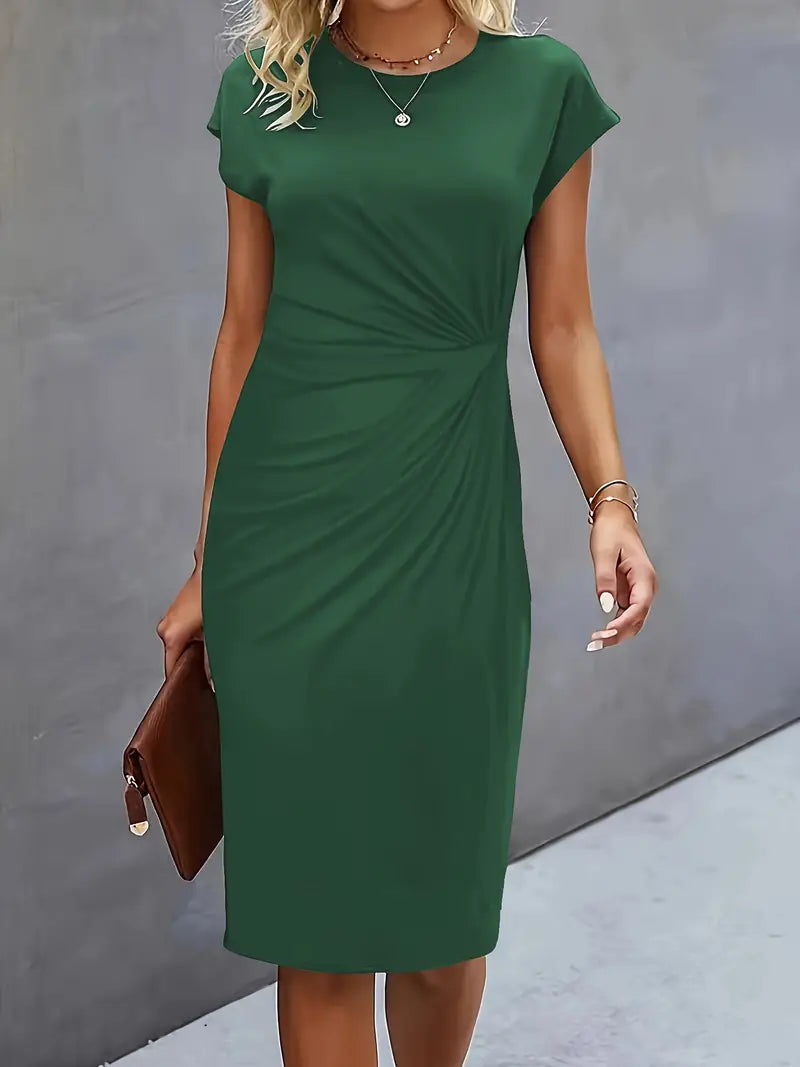 Adelina | Vestido MIDI De Manga Corta Con Fruncidos en Colores Lisos