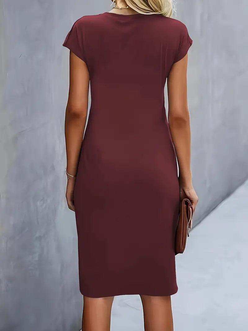 Adelina | Vestido MIDI De Manga Corta Con Fruncidos en Colores Lisos