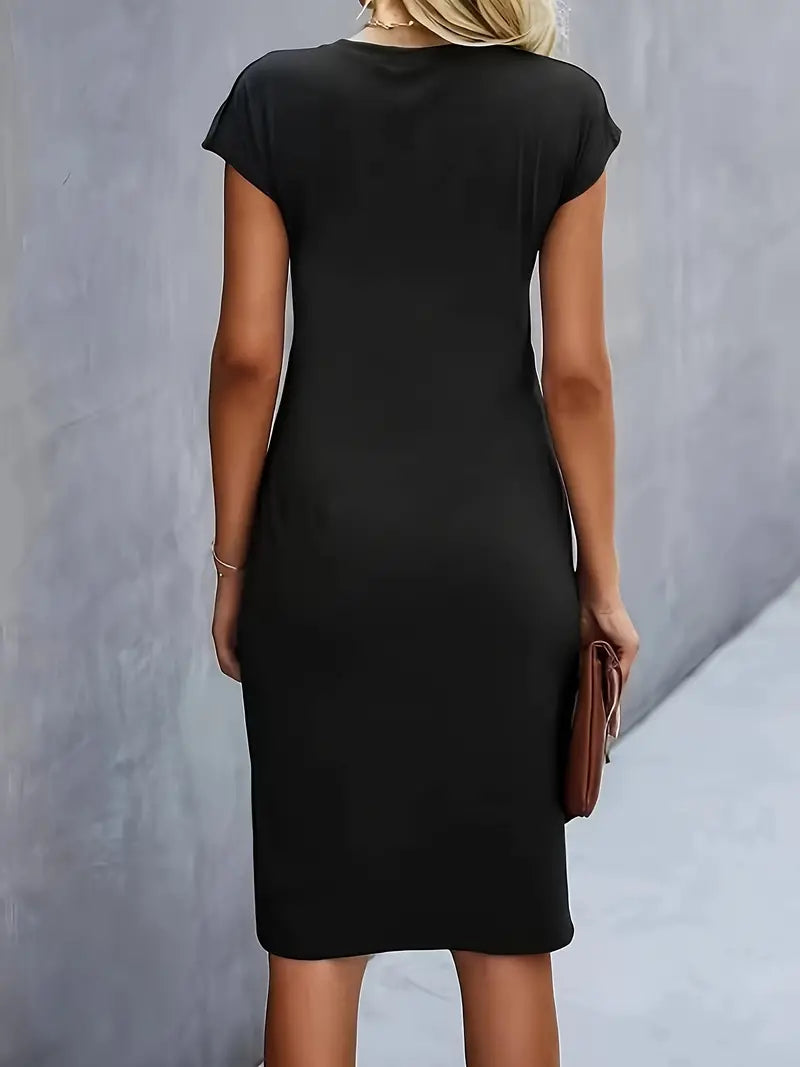 Adelina | Vestido MIDI De Manga Corta Con Fruncidos en Colores Lisos