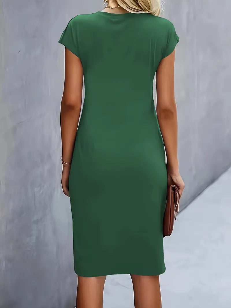 Adelina | Vestido MIDI De Manga Corta Con Fruncidos en Colores Lisos