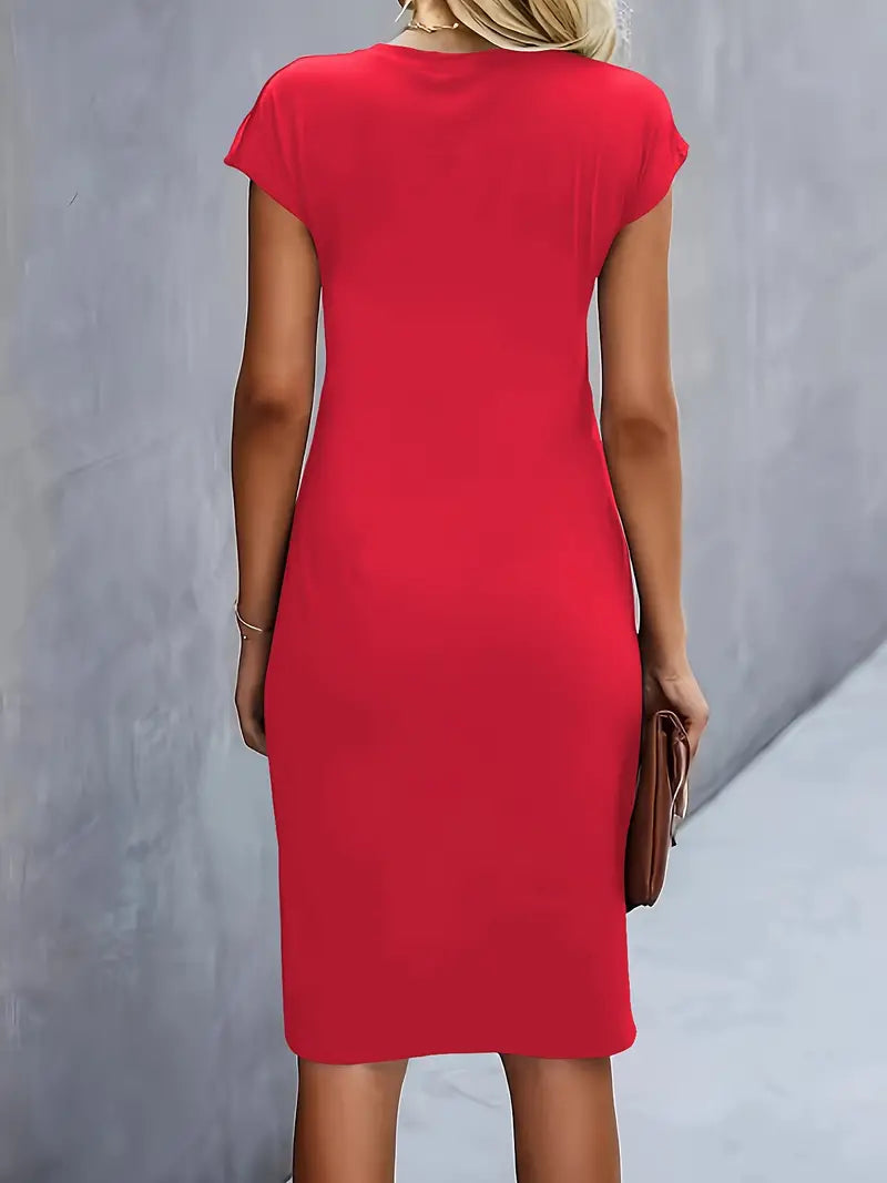 Adelina | Vestido MIDI De Manga Corta Con Fruncidos en Colores Lisos