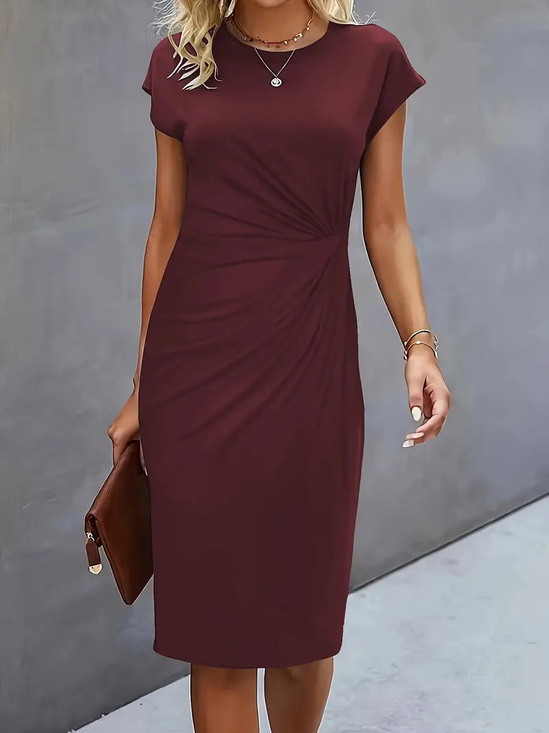 Adelina | Vestido MIDI De Manga Corta Con Fruncidos en Colores Lisos