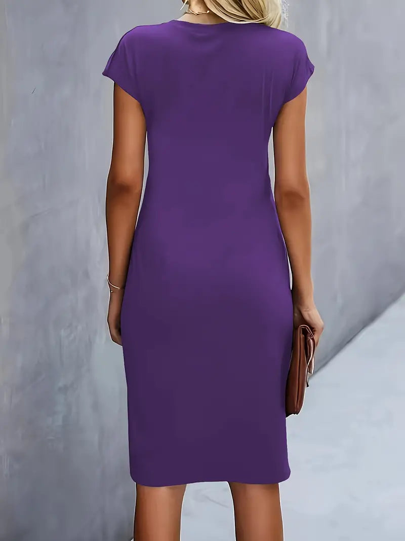 Adelina | Vestido MIDI De Manga Corta Con Fruncidos en Colores Lisos