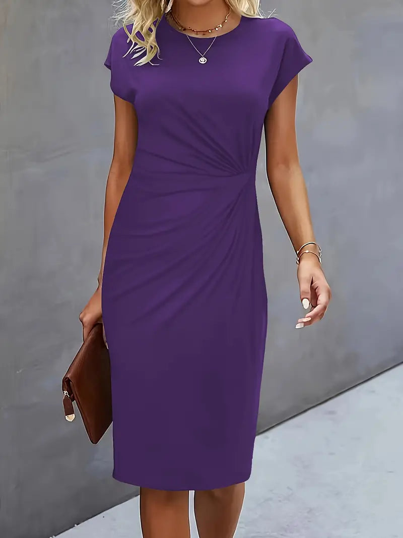 Adelina | Vestido MIDI De Manga Corta Con Fruncidos en Colores Lisos