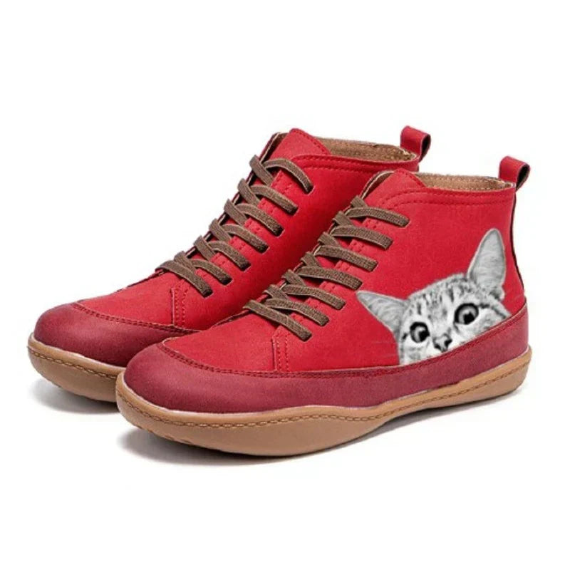 Fenna - Botines Con Cordones Y Estampado De Gatos