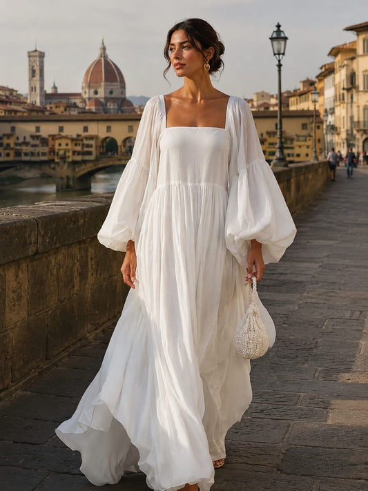 Synila | Vestido Maxi Con Mangas Farol