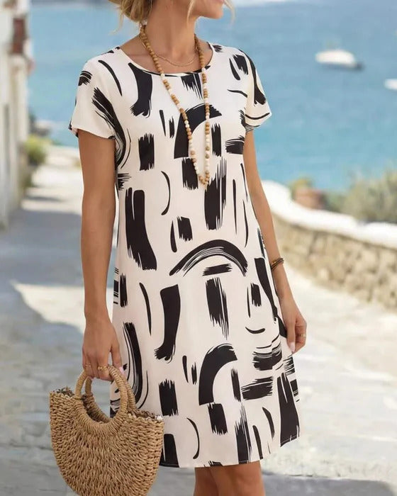 Kline | Vestido MIDI De Manga Corta Con Estampado Abstracto