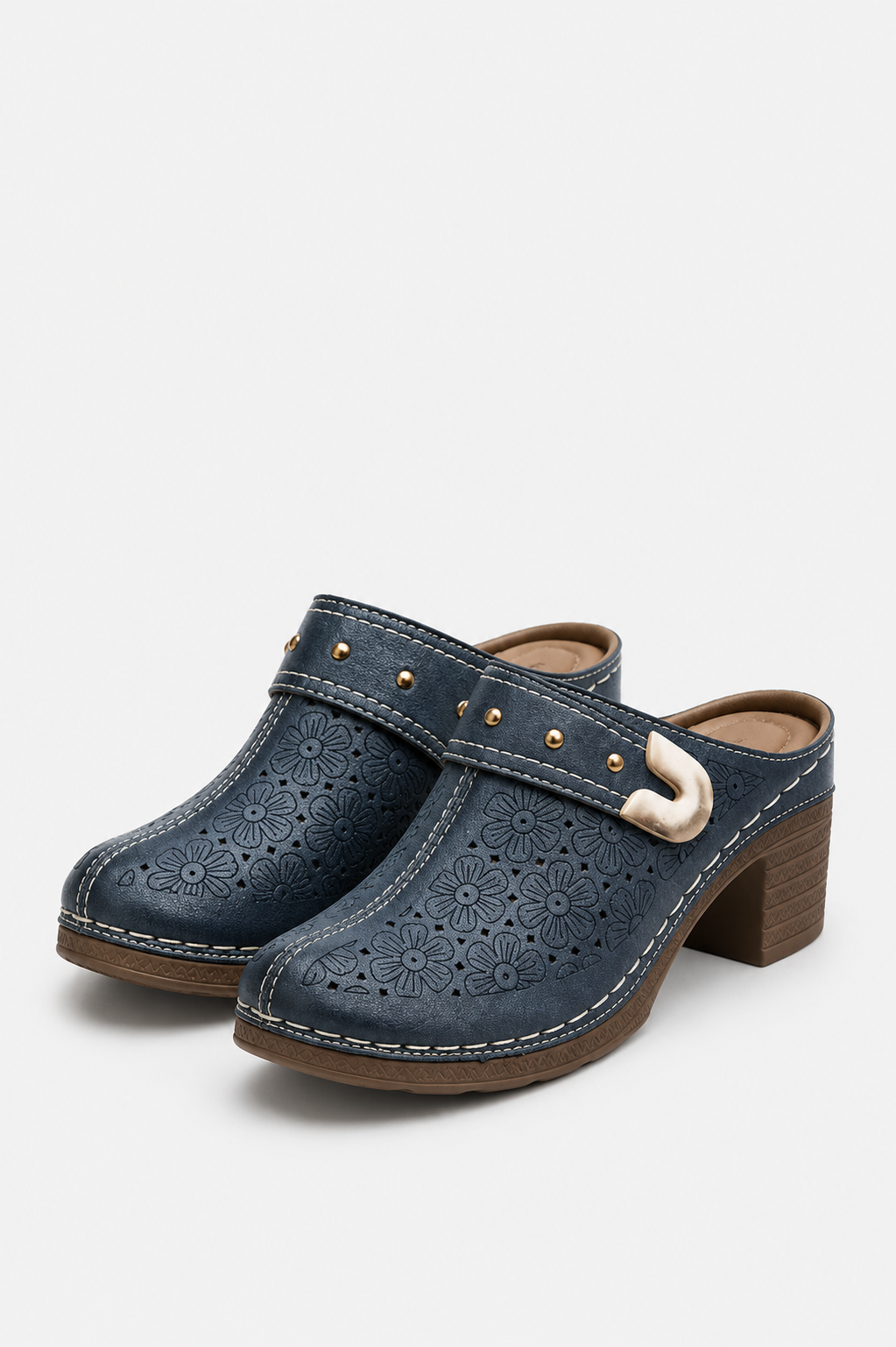 Belinda | Zuecos con Tacón y Cortes Florales