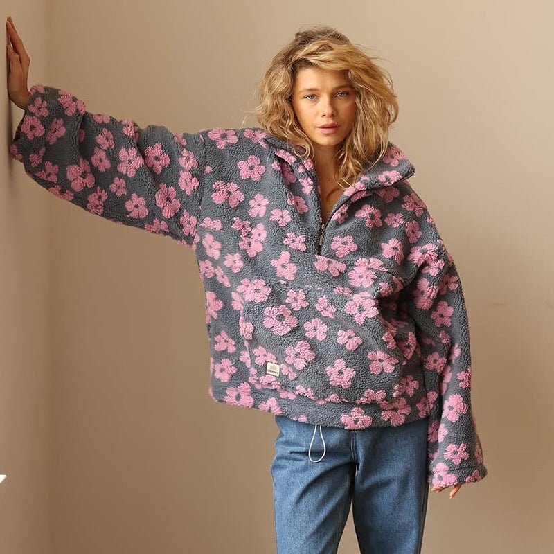 Elisabete | Pullover con Patrón Floral y Media Cremallera