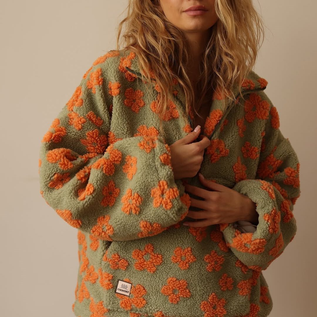 Elisabete | Pullover con Patrón Floral y Media Cremallera