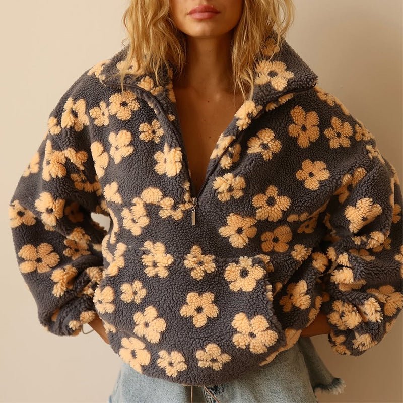 Elisabete | Pullover con Patrón Floral y Media Cremallera