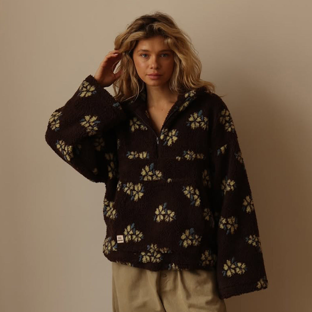 Elisabete | Pullover con Patrón Floral y Media Cremallera