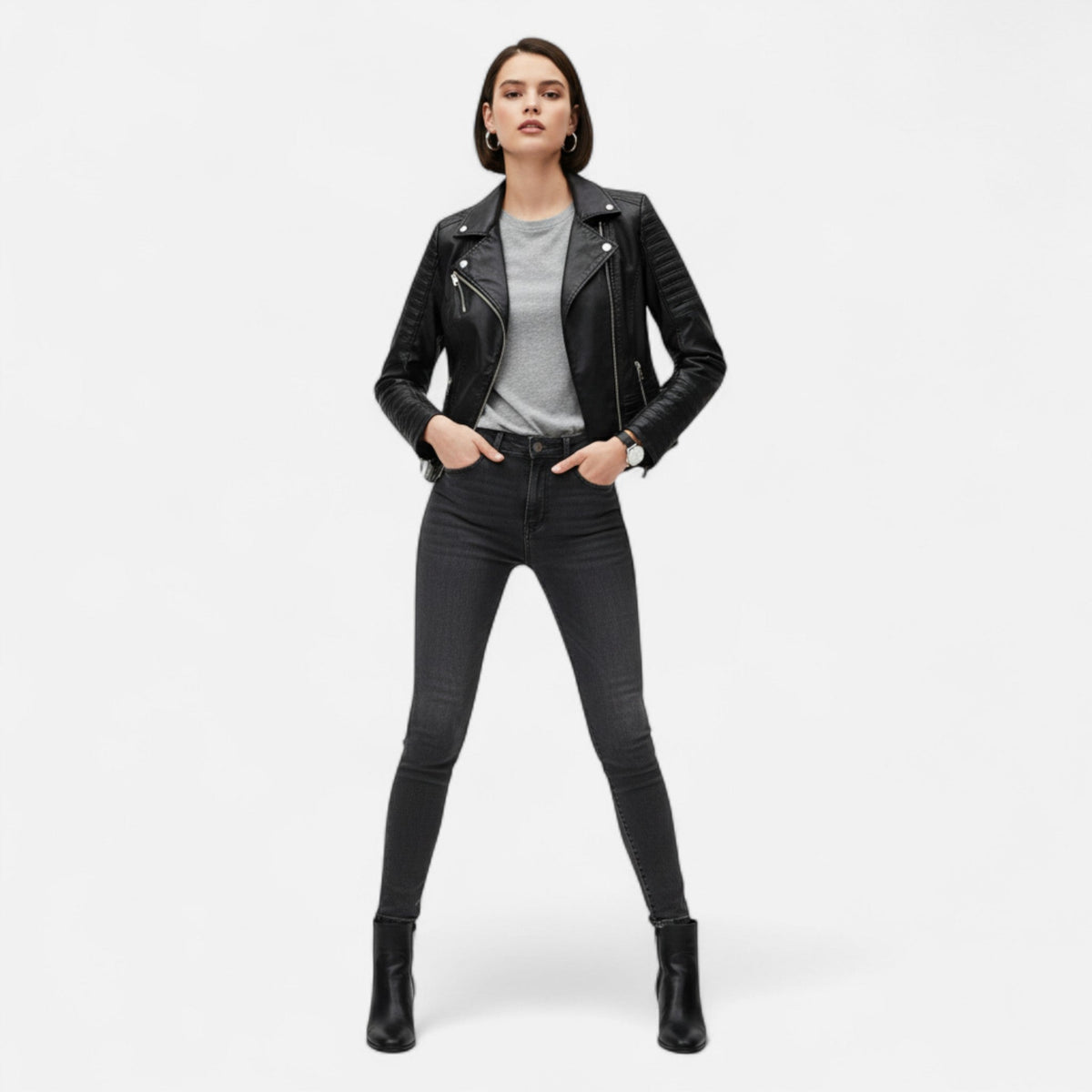 Lucraviana | Chaqueta Biker de Cuero con Mangas Largas