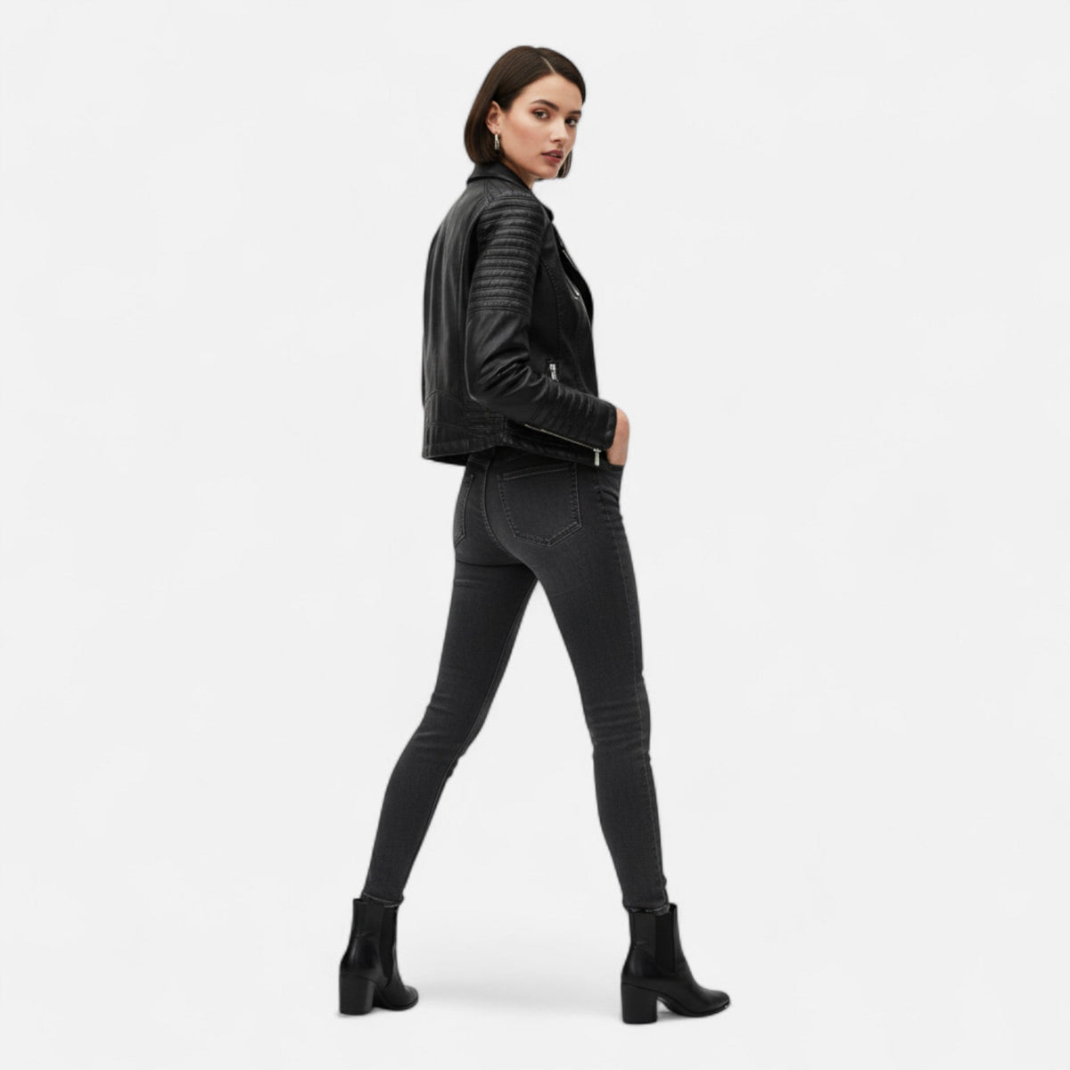Lucraviana | Chaqueta Biker de Cuero con Mangas Largas