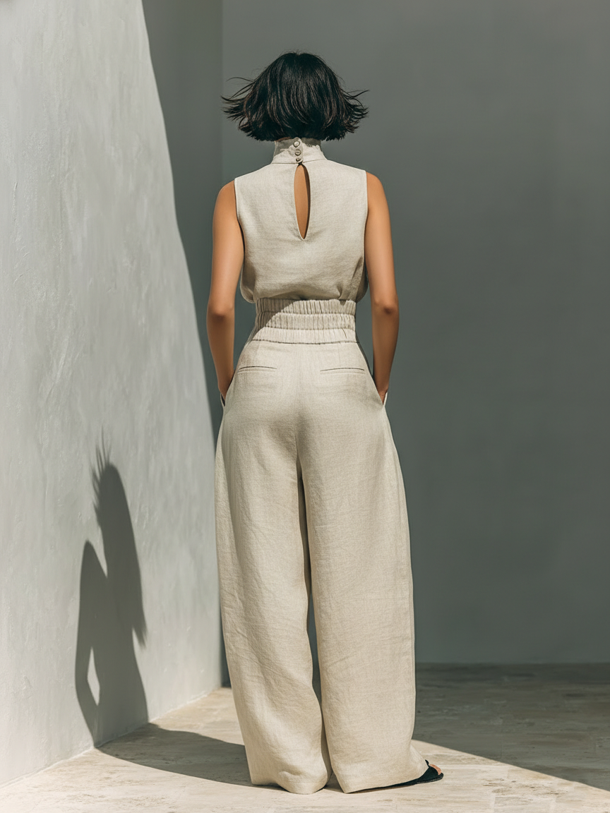 Vlatka - Conjunto Coordinado De Top Sin Mangas Con Cuello Alto Y Pantalones De Pierna Ancha