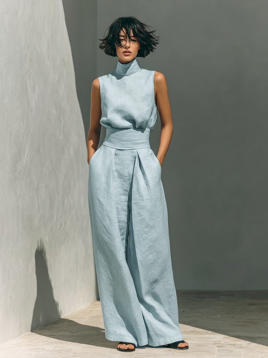 Vlatka - Conjunto Coordinado De Top Sin Mangas Con Cuello Alto Y Pantalones De Pierna Ancha