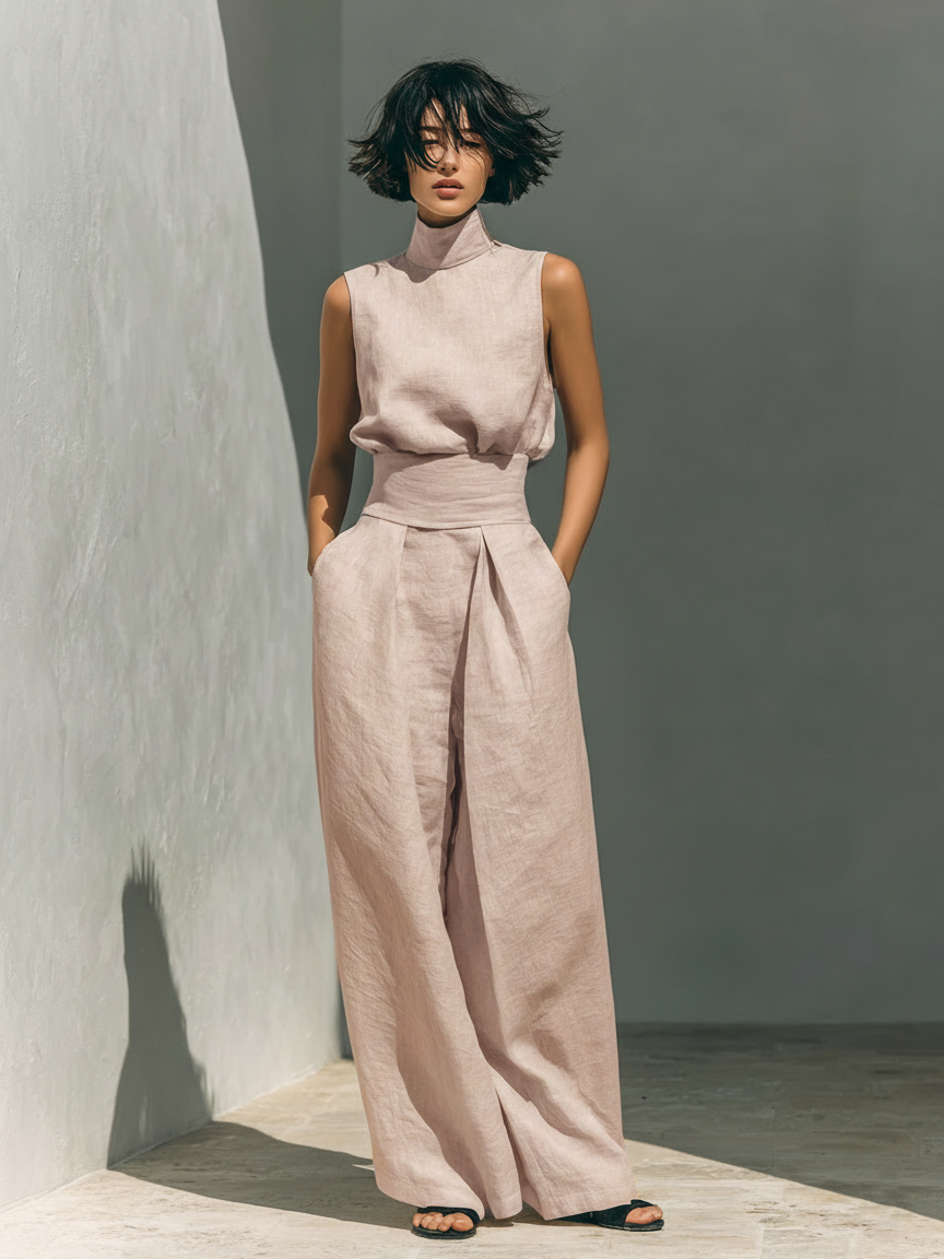 Vlatka - Conjunto Coordinado De Top Sin Mangas Con Cuello Alto Y Pantalones De Pierna Ancha
