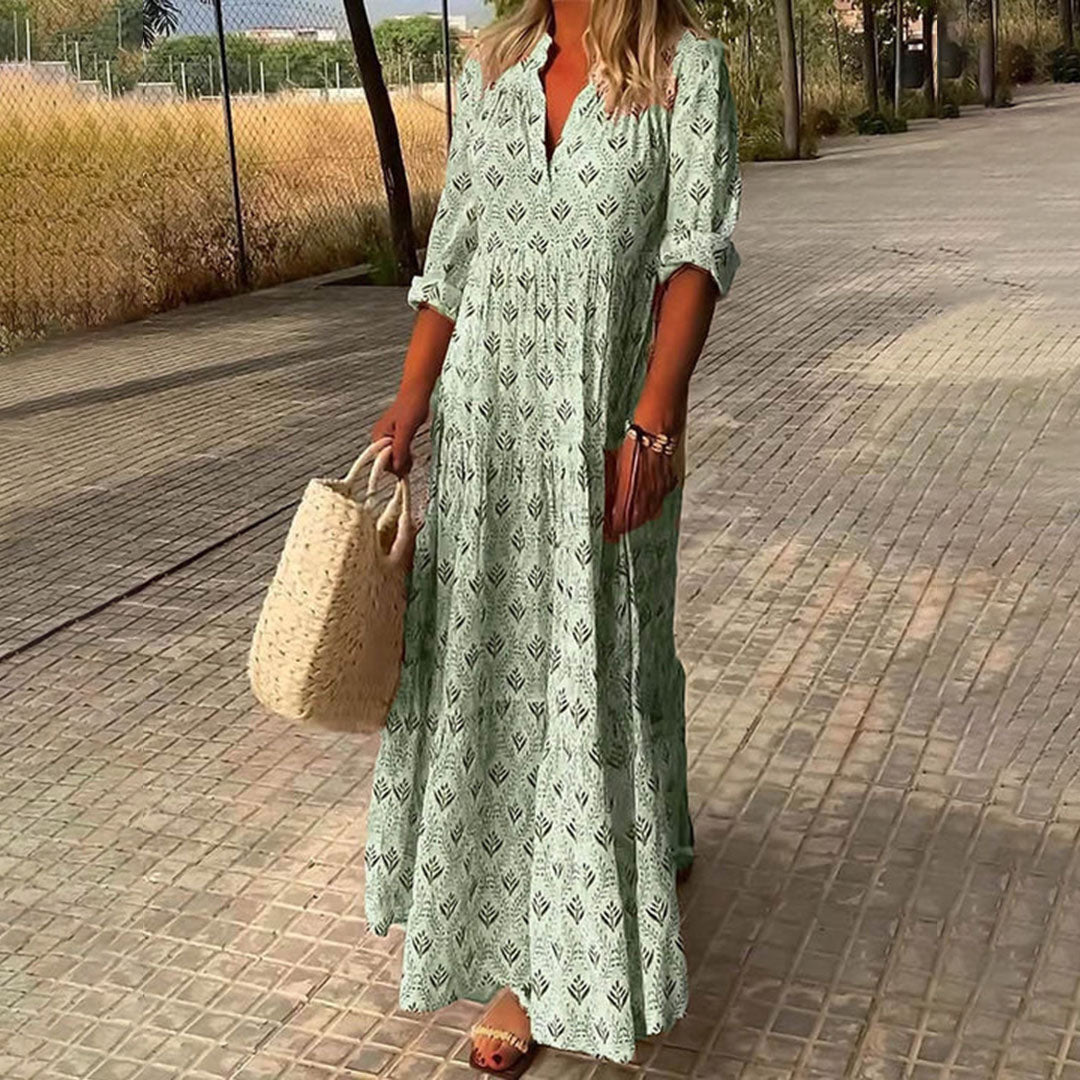 Kadence | Vestido largo Holgado con Estampado y Cuello en V