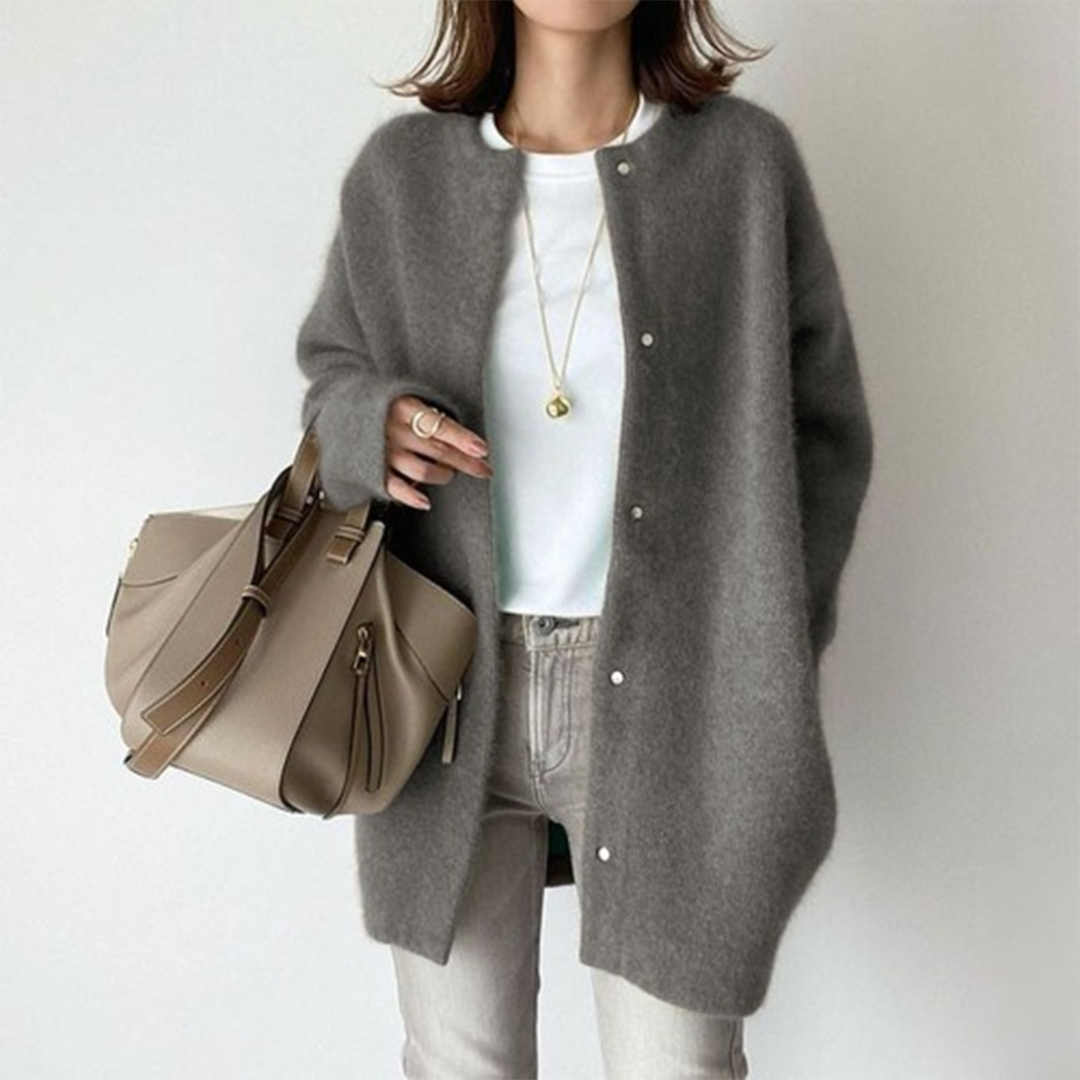 Denisse | Cardigan Largo Con Mangas Largas Y Cuello Redondo