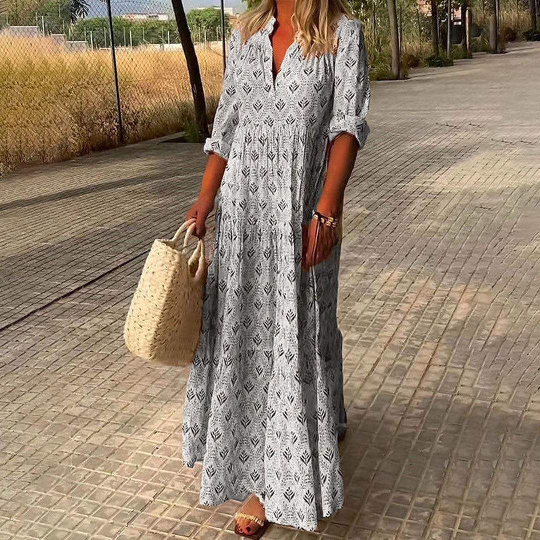 Kadence | Vestido largo Holgado con Estampado y Cuello en V