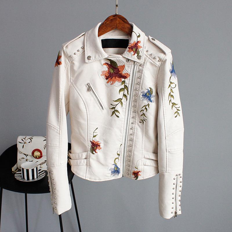 Kymber | Chaqueta Motera Negra Con Bordados Florales