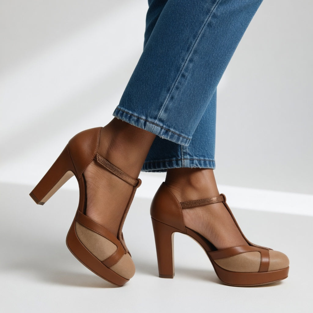Delfinna | Zapatos De Salón Con Tacón Grueso De Plataforma Y Correa en T