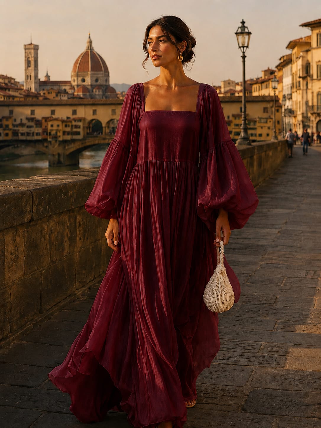 Synila | Vestido Maxi Con Mangas Farol