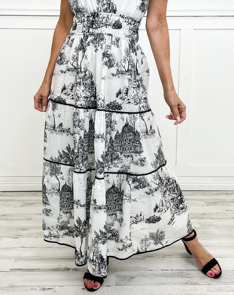 Ortrud | Vestido Largo De Manga Corta Con Estampado Y Volantes