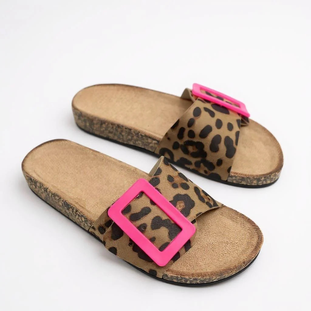 Nihya - Sandalias Tipo Slide Con Estampado de Leopardo y Hebilla