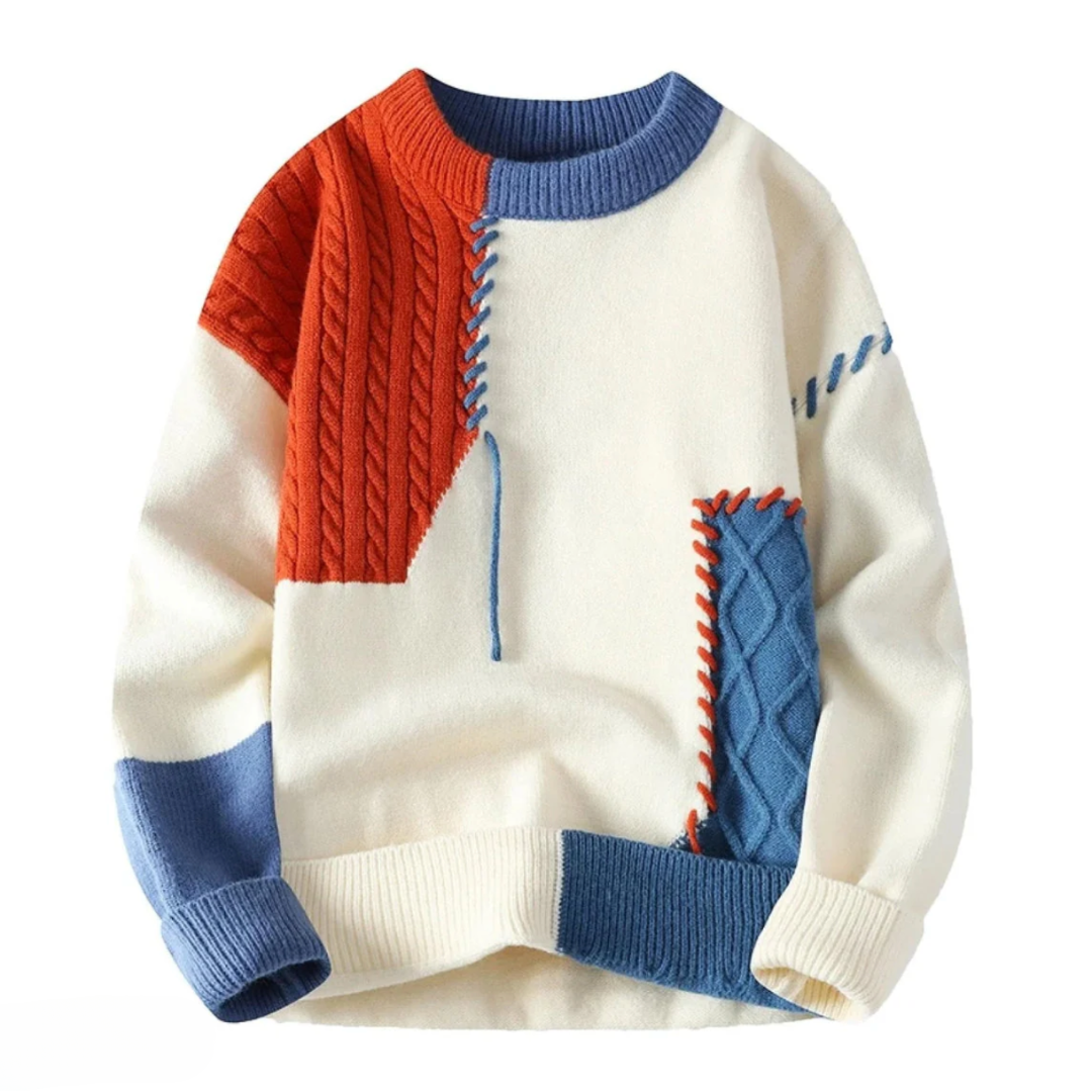Fridolin | Jersey de Punto Patchwork Con Cuello Redondo y Bloques de Color