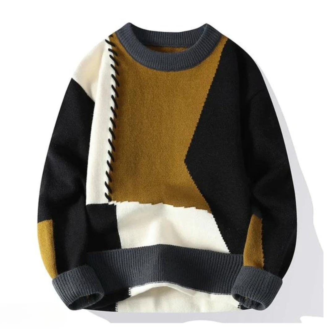 Fridolin | Jersey de Punto Patchwork Con Cuello Redondo y Bloques de Color