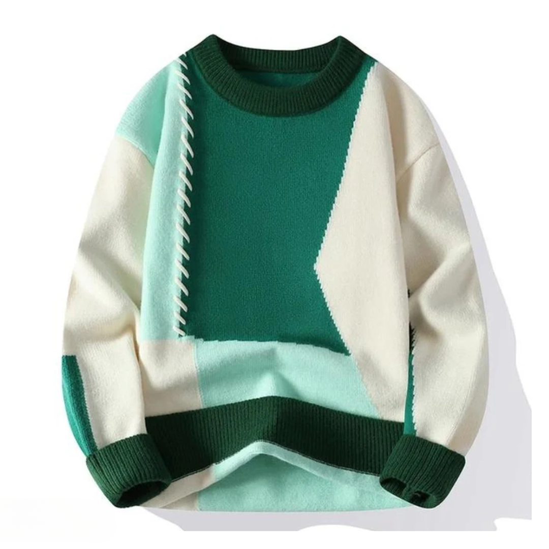 Fridolin | Jersey de Punto Patchwork Con Cuello Redondo y Bloques de Color