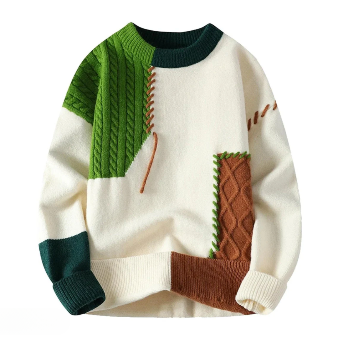 Fridolin | Jersey de Punto Patchwork Con Cuello Redondo y Bloques de Color