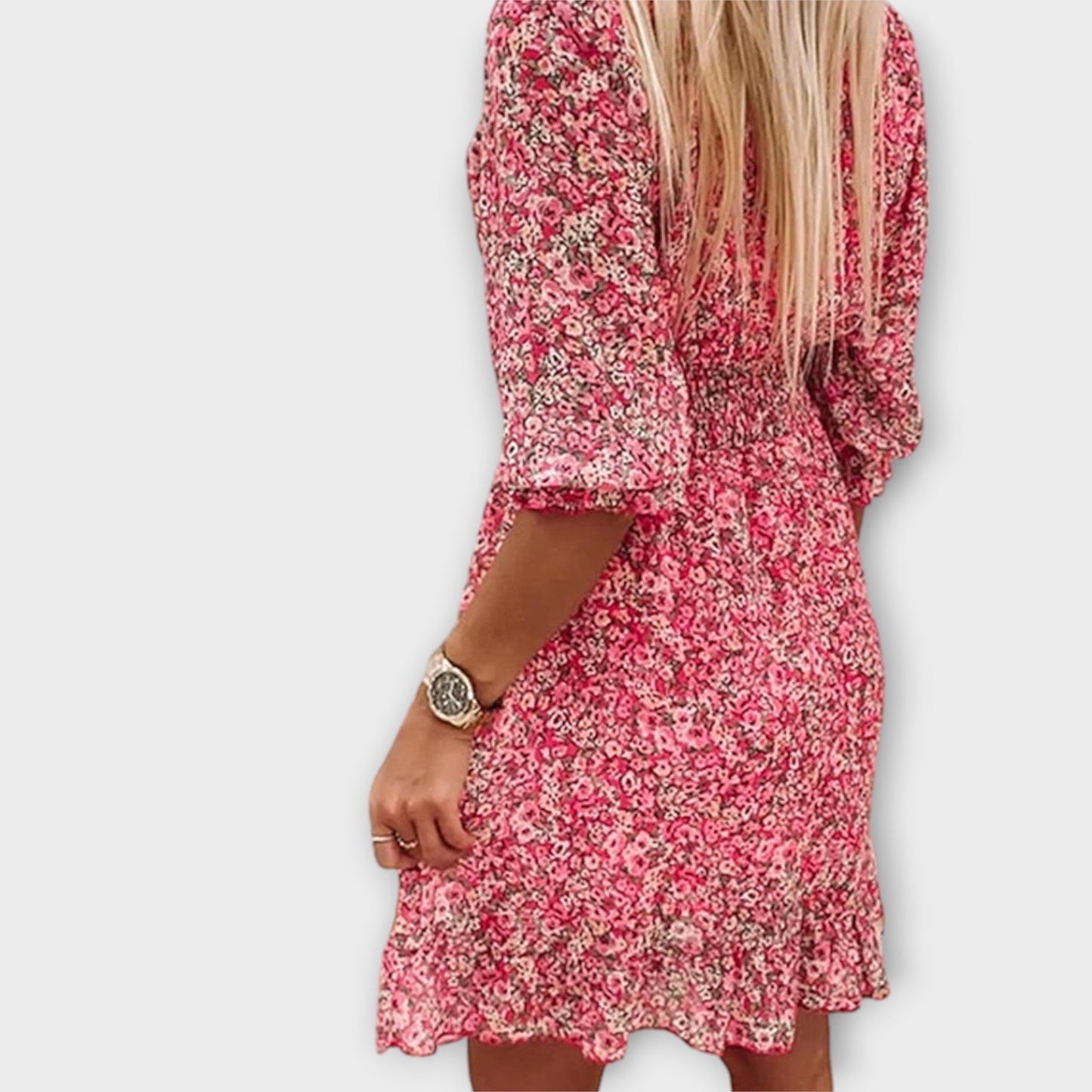 Shari | Vestido Floral Con Cuello en V y Mangas Abullonadas
