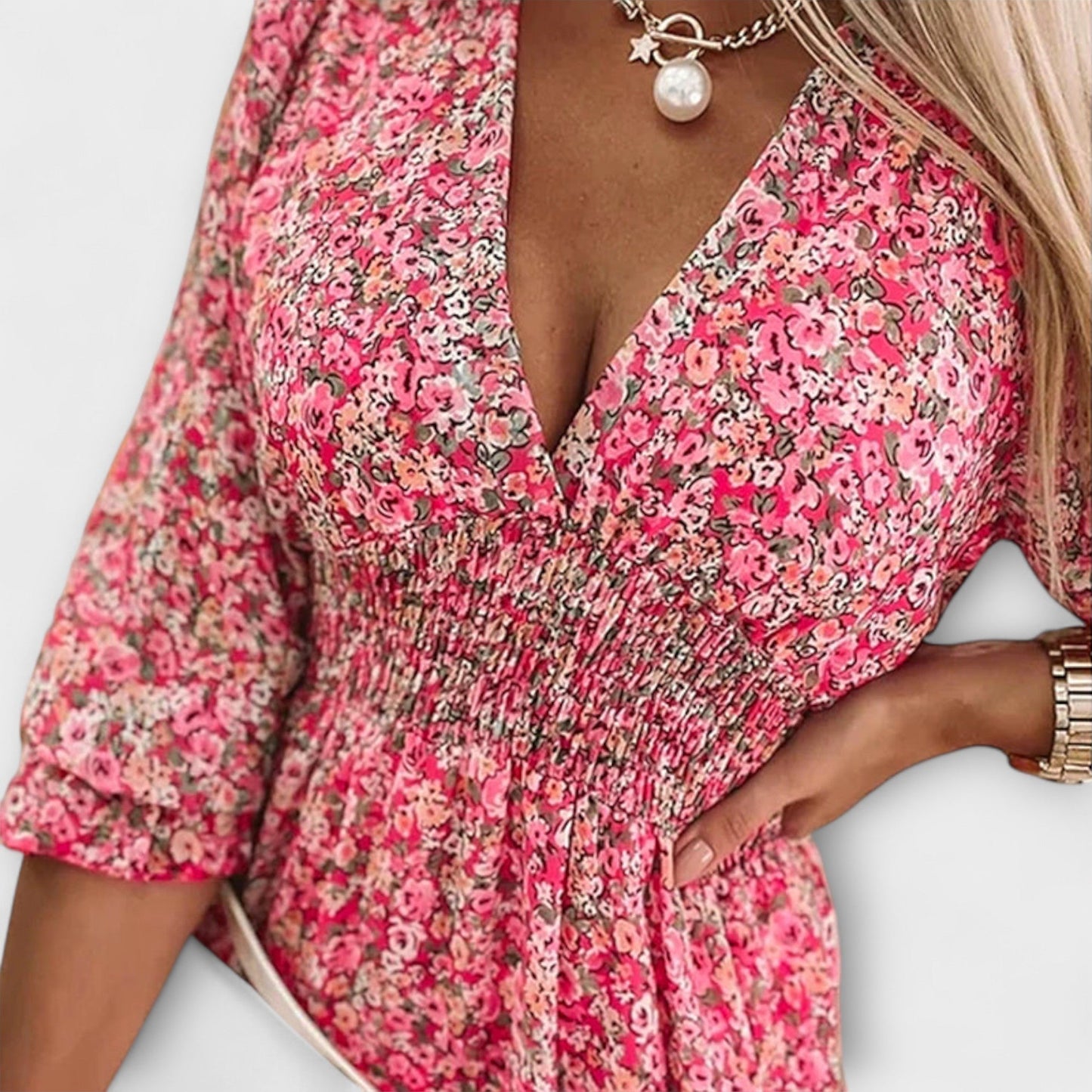 Shari | Vestido Floral Con Cuello en V y Mangas Abullonadas