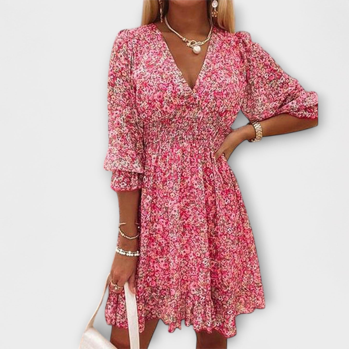 Shari | Vestido Floral Con Cuello en V y Mangas Abullonadas