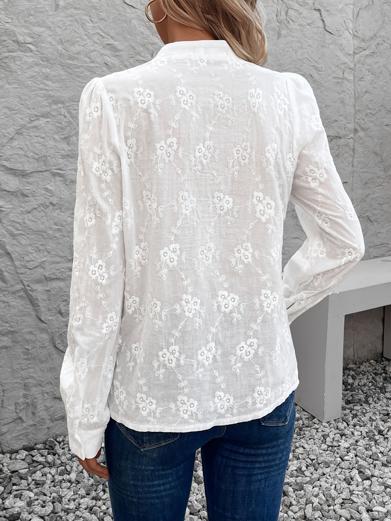 Verilou | Camisa Bordada Con Mangas Largas Abullonadas