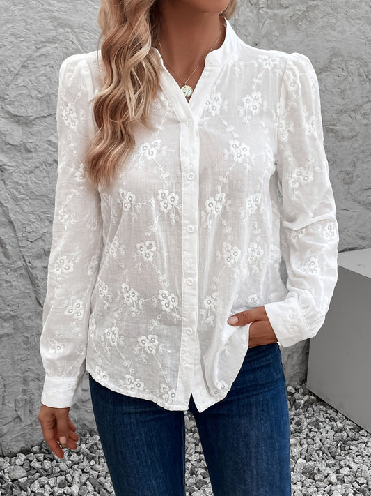 Verilou | Camisa Bordada Con Mangas Largas Abullonadas