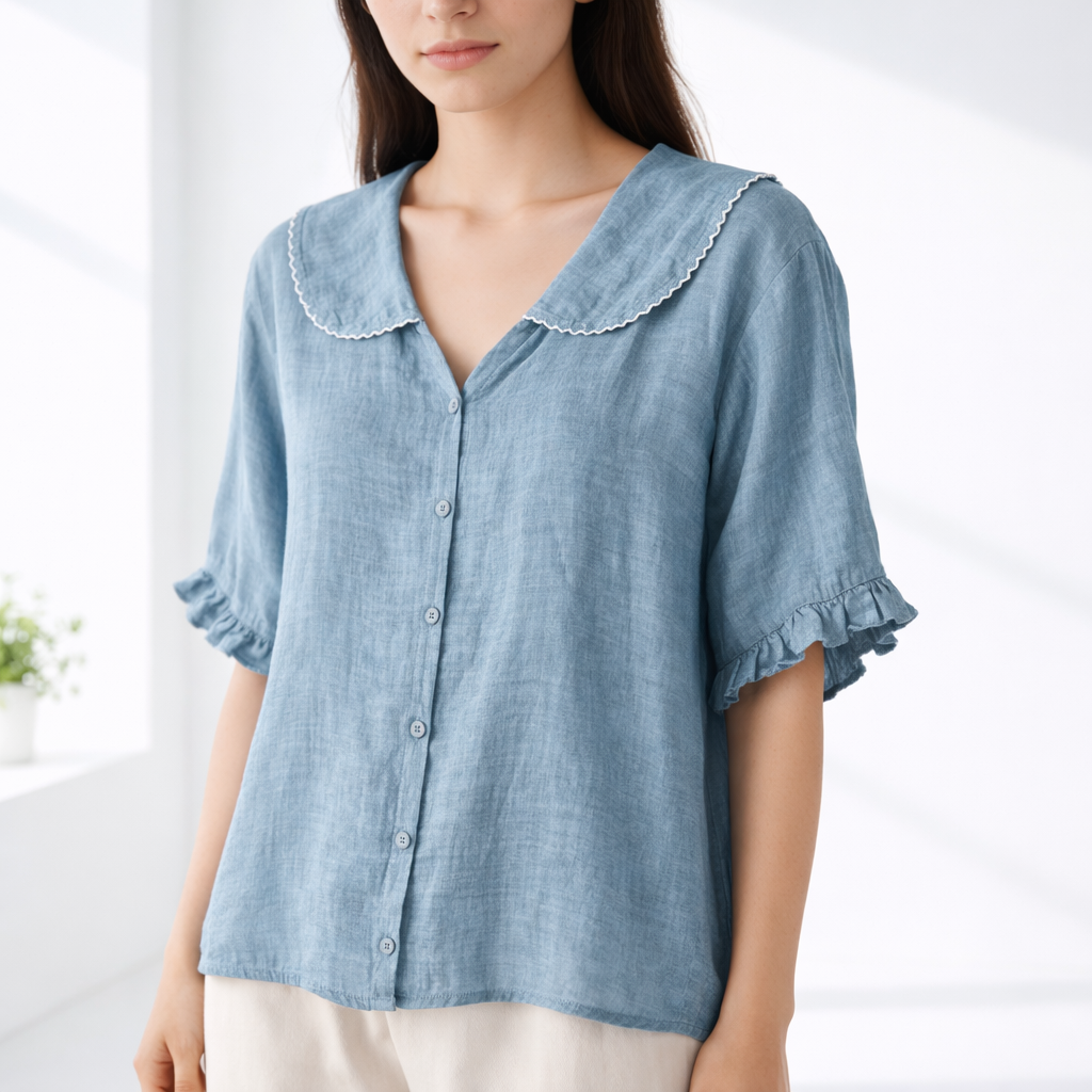 Meygan | Blusa con Cuello Peter Pan Abotonada