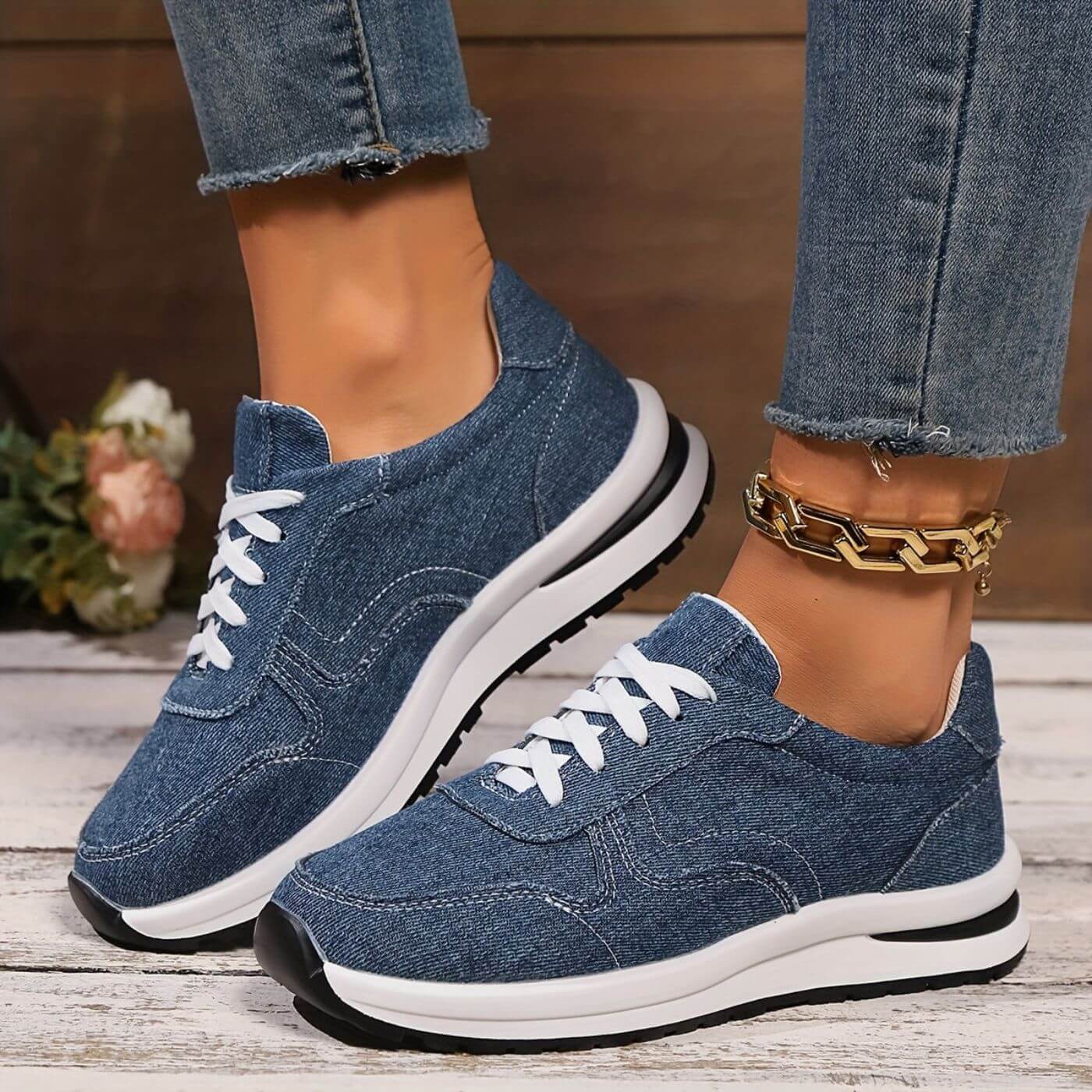 Estela | Zapatillas Denim Con Cordones Casual