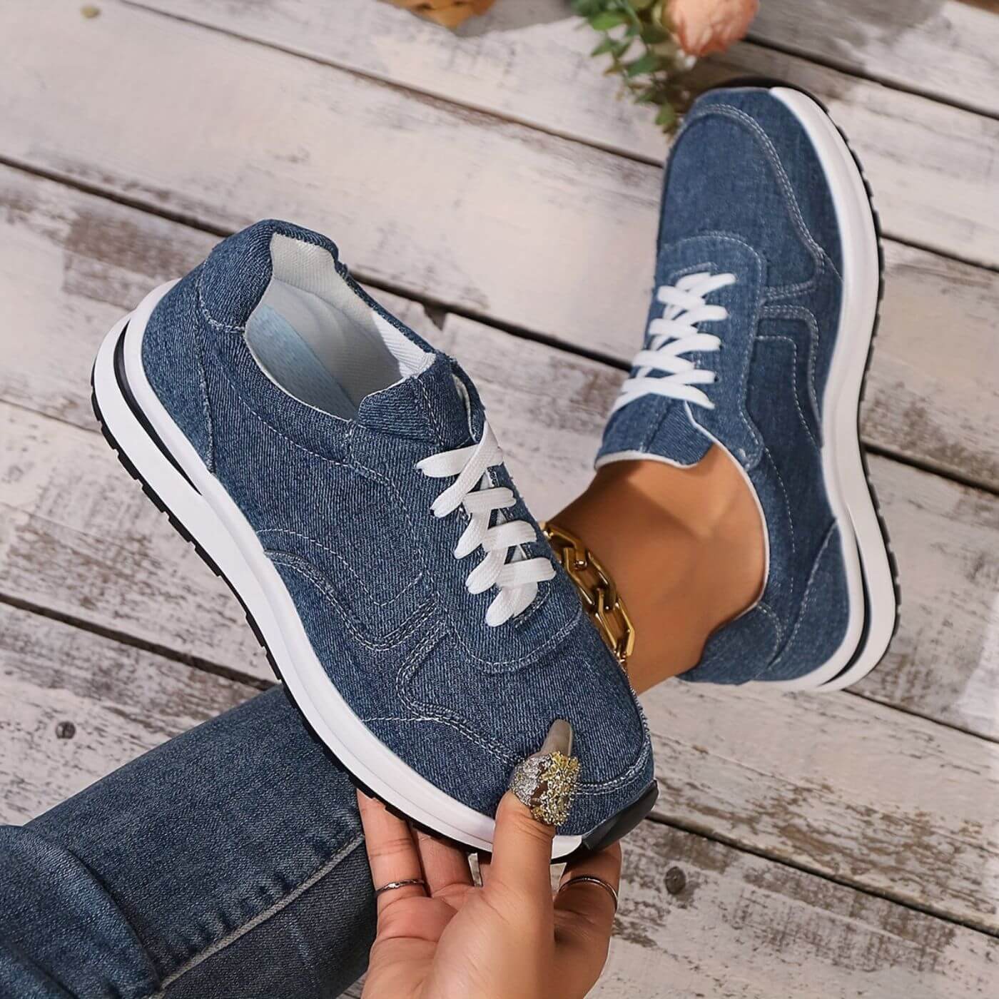 Estela | Zapatillas Denim Con Cordones Casual