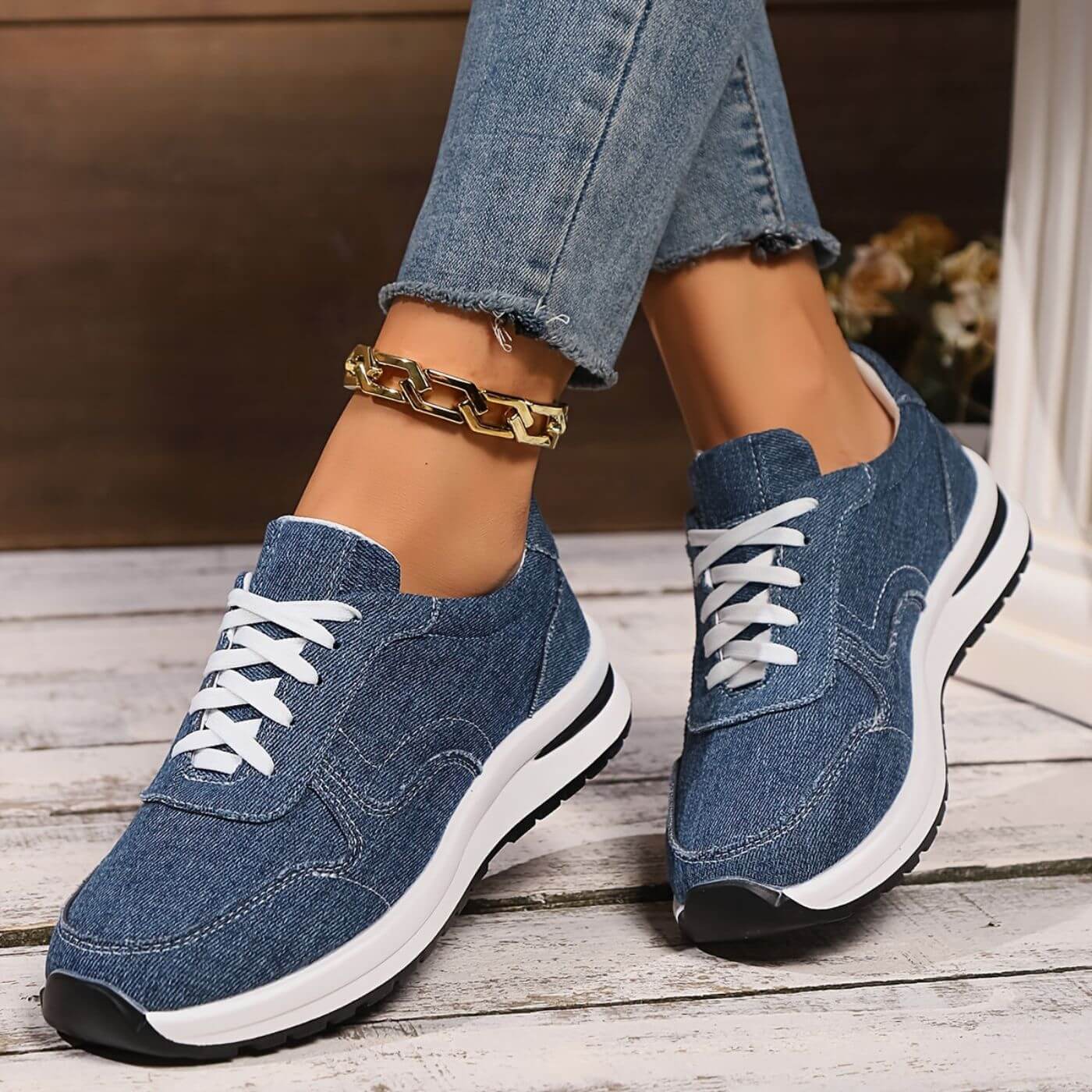 Estela | Zapatillas Denim Con Cordones Casual