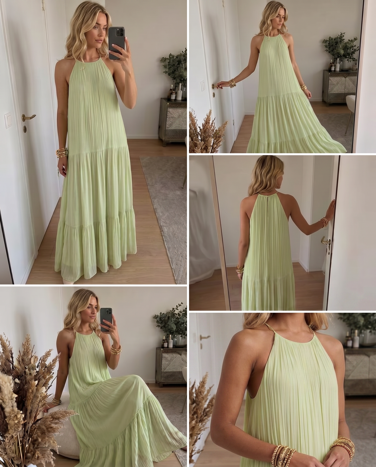 Frazier - Vestido Largo Sin Mangas Con Pliegues y Volantes