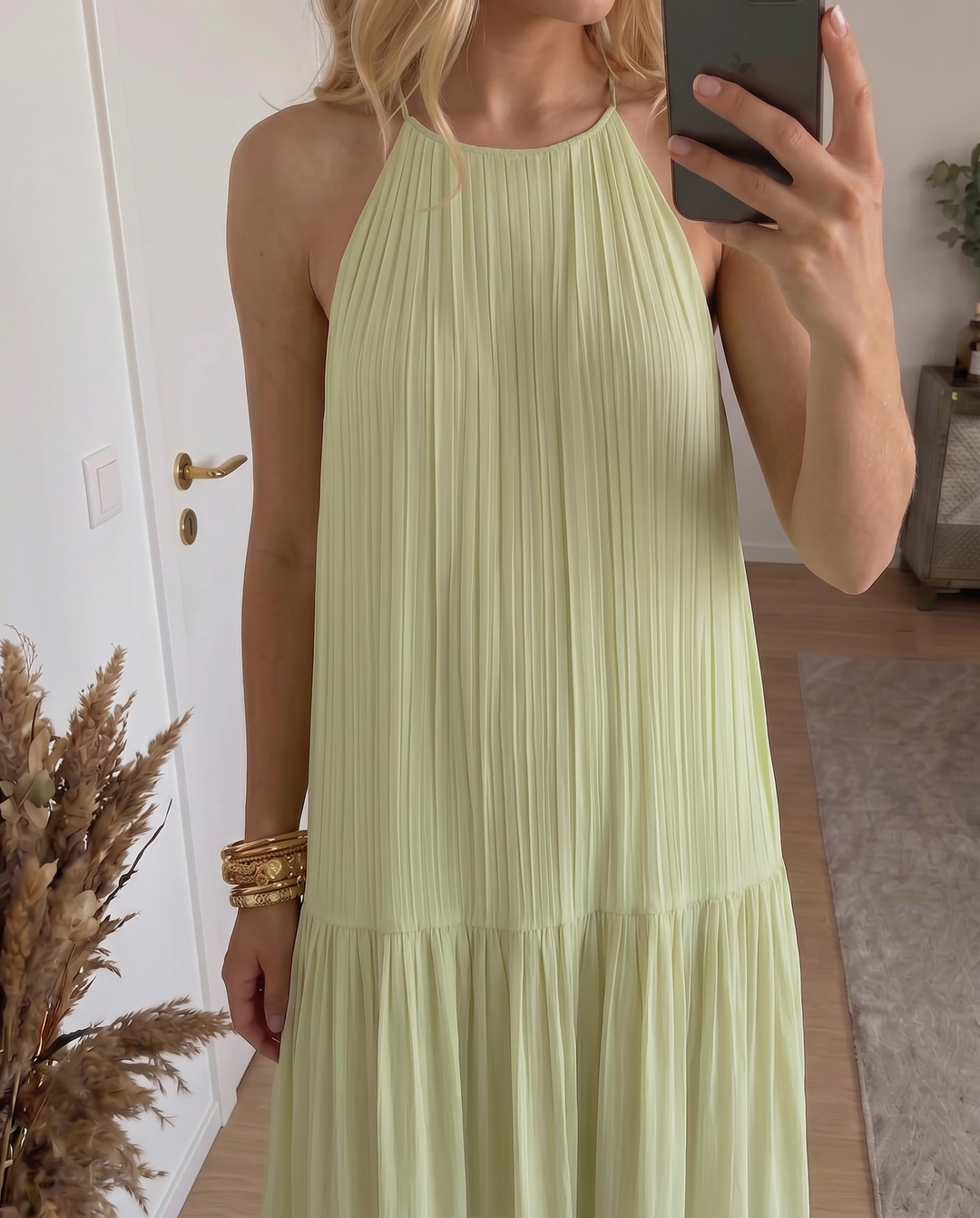 Frazier - Vestido Largo Sin Mangas Con Pliegues y Volantes